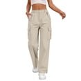 thumbnail image 1 of RUTAYY Women's Cargo Pants Casual High Waist Solid Color Straight Wide Leg Loose Fit Comfortable Daily Wear Joggers Chic Travel Trousers, 1 of 7