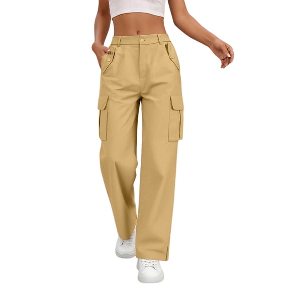 RUTAYY Women's Cargo Pants Casual High Waist Solid Color Straight Wide Leg Loose Fit Comfortable Daily Wear Joggers Elegant Holiday Trousers