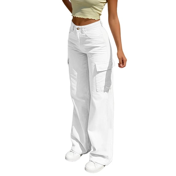 RUTAYY Women's Cargo Pants High Waist Casual Loose Fit with Pocket Comfortable Daily Wear Long Streetwear Chic Travel Trousers
