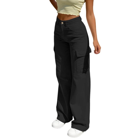 RUTAYY Women's Cargo Pants High Waist Casual Loose Fit with Pocket Comfortable Daily Wear Long Streetwear Versatile Travel Trousers