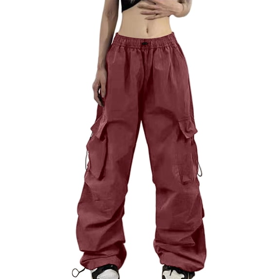 RUTAYY Women's Cargo Pants Loose Fit Solid Color with Pockets Daily Wear Trendy Travel Trousers