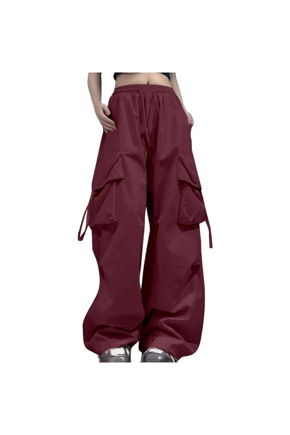 Women's Cargo Pants Relaxed Fit Baggy High Waist Zipper Drawstring with Pockets Loose Fit Versatile Travel Trousers