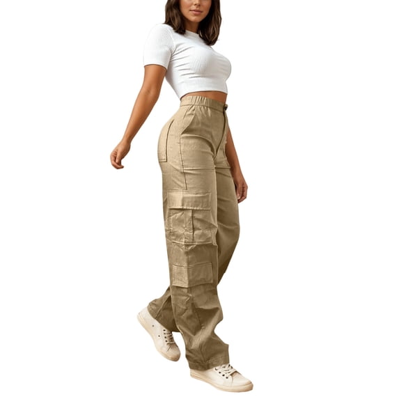 RUTAYY Women's Cargo Pants Solid Color Stretch Casual with Zipper Pocket Daily Wear Comfortable Breathable Chic Travel Trousers