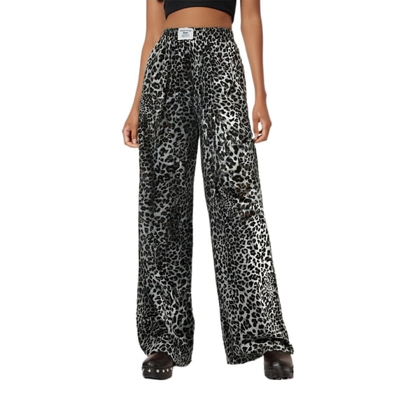 RUTAYY Women's Casual Pants High Waisted Flowy Leopard Print Wide Leg Comfortable Stretchy Elastic Waist Everyday Wear Classic Chic Trousers
