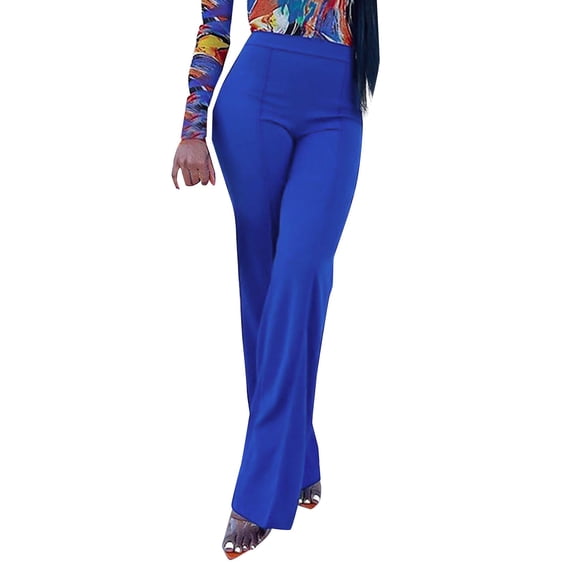 RUTAYY Women's Casual Pants Solid Color Stretch High Waist Straight Leg Daily Wear Trendy Classic Trousers