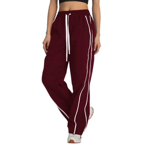 RUTAYY Women's Casual Pants Straight Wide Leg with Side Stripes Comfortable Everyday Wear Stretchy Soft Fabric Flowy Vacation Playful Trousers