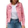 thumbnail image 1 of RUTAYY Women's Denim Jacket Stand Collar Solid Color Button Long Sleeve with Pockets Coat Daily Wear Holiday Trendy Tops, 1 of 9