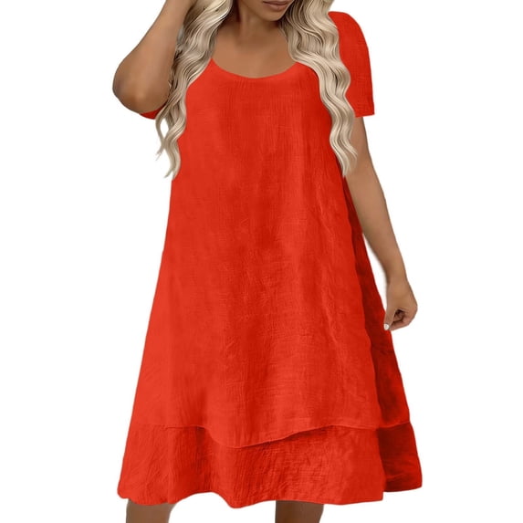 RUTAYY Women's Dress Loose Fit Short Sleeve Round Neck Solid Color Comfort Casual Everyday Wear Holiday Vibrant Dresses