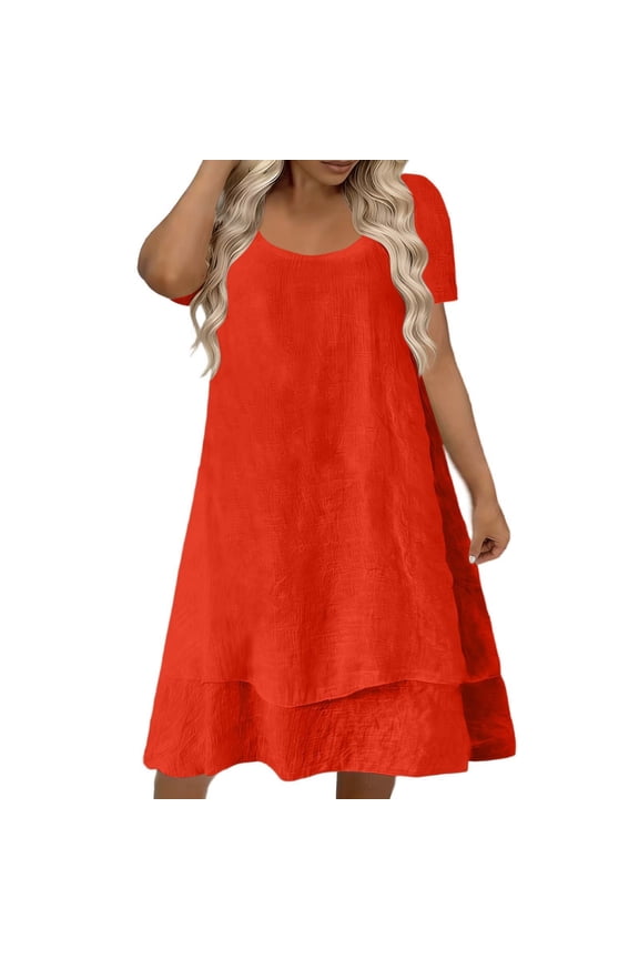 Women's Dress Loose Fit Short Sleeve Round Neck Solid Color Comfort Casual Everyday Wear Holiday Vibrant Dresses