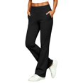 thumbnail image 1 of RUTAYY Women's Flare Pants High Waist Wide Waistband With Pockets Soft Stretch Casual Work Trousers, Black, 1 of 5