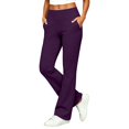 thumbnail image 1 of RUTAYY Women's Flare Pants High Waist Wide Waistband With Pockets Soft Stretch Casual Work Trousers, Dark Purple, 1 of 5