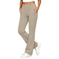 thumbnail image 1 of RUTAYY Women's Flare Pants High Waist Wide Waistband With Pockets Soft Stretch Casual Work Trousers, Khaki, 1 of 5