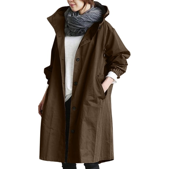 RUTAYY Women's Hooded Jacket Loose Long Sleeve Solid Color Button with Pocket Comfortable Outwear Windbreaker Wild Winter Coat Leisure Versatile Tops