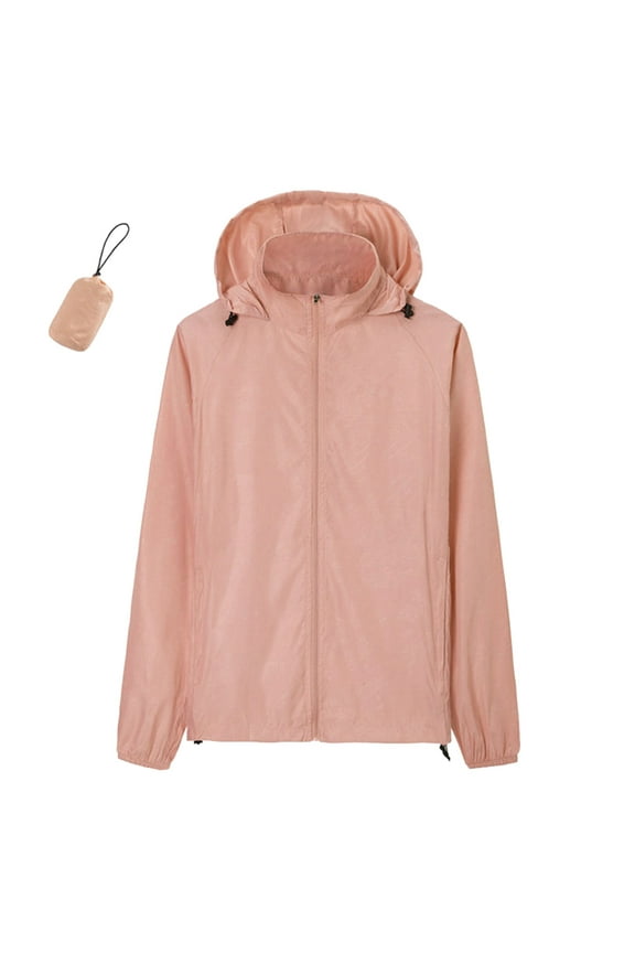 Women's Hooded Jacket Solid Color Long Sleeve Lightweight Windproof Raincoat Outdoor Classic Trendy Tops