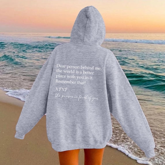 RUTAYY Women's Hoodie Long Sleeve Relaxed Fit Kind Positive Words Graphic Layering Pullover Sweatshirt Grey