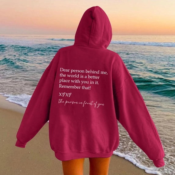 RUTAYY Women's Hoodie Long Sleeve Relaxed Fit Kind Positive Words Graphic Layering Pullover Sweatshirt Red