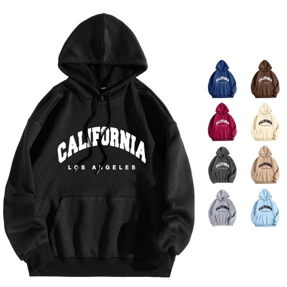 RUTAYY Women's Hoodie Long Sleeve Relaxed Fit Vintage California City Graphic Layering Pullover Sweatshirt Black
