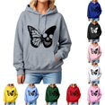 thumbnail image 1 of RUTAYY Women's Hoodies Butterfly Print Casual Loose Fit Long Sleeve with Drawstring Pockets Pullover Streetwear Autumn Outerwear Hooded Sweatshirt Grey, 1 of 4