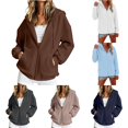 thumbnail image 1 of RUTAYY Women's Hoodies Casual Zip Up with Pockets Drawstring Solid Color Long Sleeve Pullover Soft Comfortable Hooded Sweatshirt Brown, 1 of 6