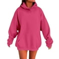 thumbnail image 1 of RUTAYY Women's Hoodies Solid Color Drop Shoulder with Pockets Long Sleeve Comfortable Hooded Sweatshirt Fashion Vacation Tops, 1 of 5