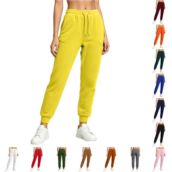 RUTAYY Women's Jogger Pants Solid Color Side Pockets Drawstring Casual Sport Sweatpants Yellow