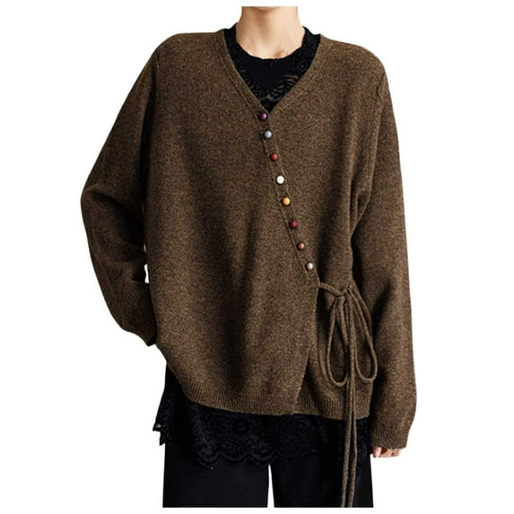 RUTAYY Women's Knitted Cardigan Sweater Soft Warm Open Front Long Sleeve V-Neck Cozy Casual Fall Winter Outwear Leisure Stylish Tops