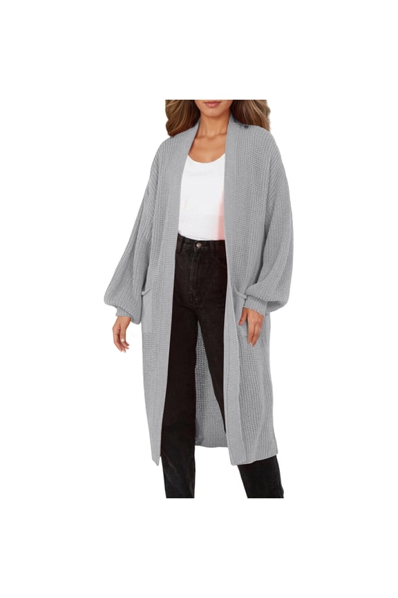 Women's Long Knitted Cardigan Long Sleeve Solid Color Fall Winter with Pockets Casual Wear Sweater Coat Chic Classic Tops