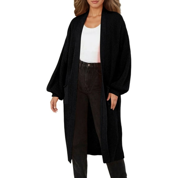 RUTAYY Women's Long Knitted Cardigan Long Sleeve Solid Color Fall Winter with Pockets Casual Wear Sweater Coat Chic Lesure Tops