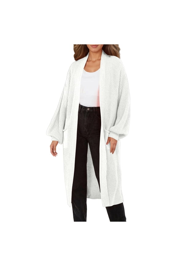 Women's Long Knitted Cardigan Long Sleeve Solid Color Fall Winter with Pockets Casual Wear Sweater Coat Holiday Versatile Tops