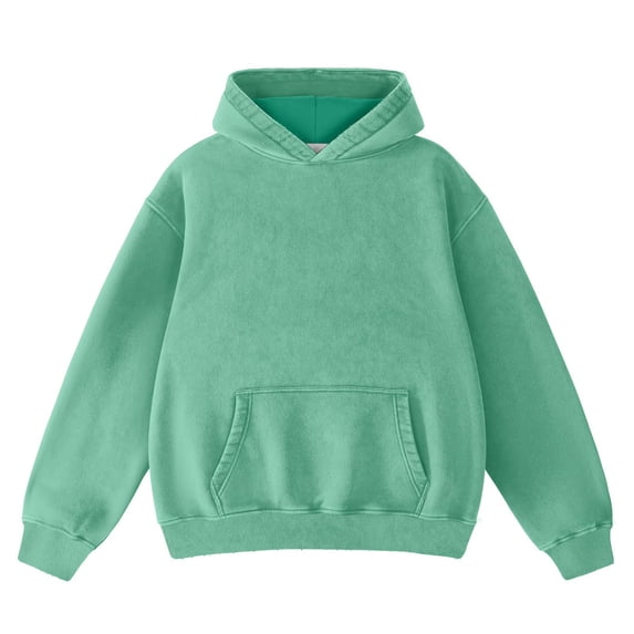 RUTAYY Women's Long Sleeve Hoodie Solid Color Vintage Washed Kangaroo Pocket Pullover Green