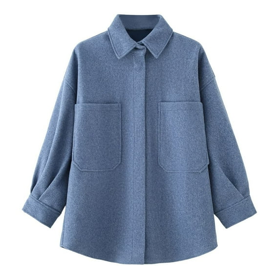 RUTAYY Women's Minimalist Shirts Soft Long Sleeve Solid Color with Large Pockets Outerwear Casual Daily Wear Coat Leisure Elegant Tops