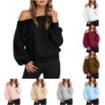 thumbnail image 1 of RUTAYY Women's Off Shoulder Sweatshirt Long Sleeve Puff Sleeve Solid Color Casual Pullover Tops Black, 1 of 8