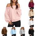 thumbnail image 1 of RUTAYY Women's Off Shoulder Sweatshirt Long Sleeve Puff Sleeve Solid Color Casual Pullover Tops Pink, 1 of 8