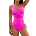thumbnail image 1 of RUTAYY Women's One Piece Swimsuits Casual Solid Color Mesh Drawstring Breathable Comfortable Athletic Swimwear, 1 of 9