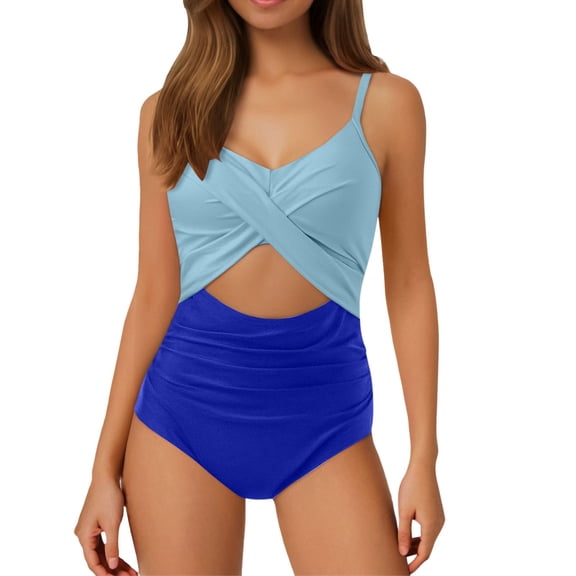 RUTAYY Women's One Piece Swimsuits High Waisted Wrap Tie Back Solid Color Beach Sport Bathing Suit