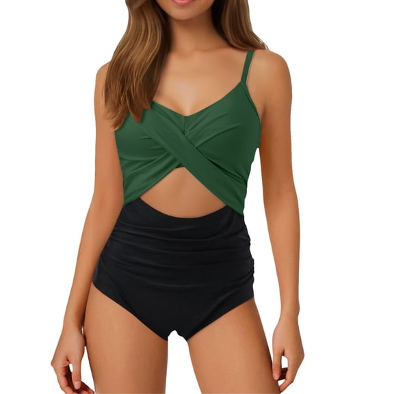 RUTAYY Women's One Piece Swimsuits High Waisted Wrap Tie Back Solid Color Swim Beach Swimwear