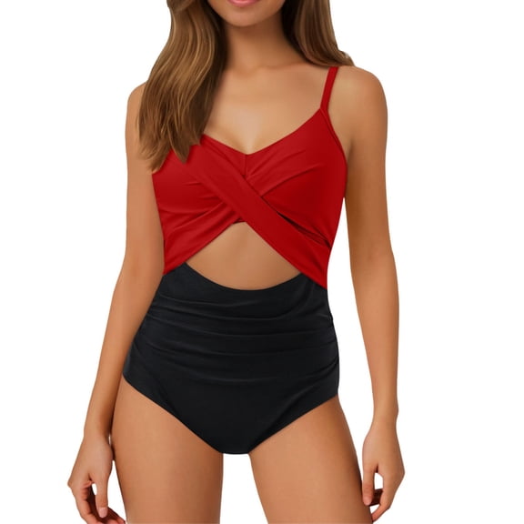 RUTAYY Women's One Piece Swimsuits High Waisted Wrap Tie Back Solid Color Swim Beach Swimwear