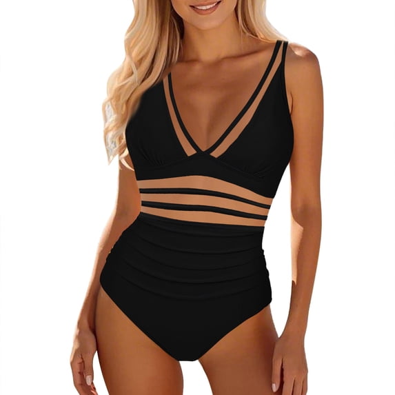 RUTAYY Women's One Piece Swimsuits Solid Color Bikini Shirred Tank Breathable Comfortable Vintage Water Sport Swimsuit