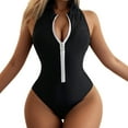 thumbnail image 1 of RUTAYY Women's One Piece Swimsuits V Neck Zipper Pool Comfortable Monokini Surfing Bathing Suit, 1 of 5