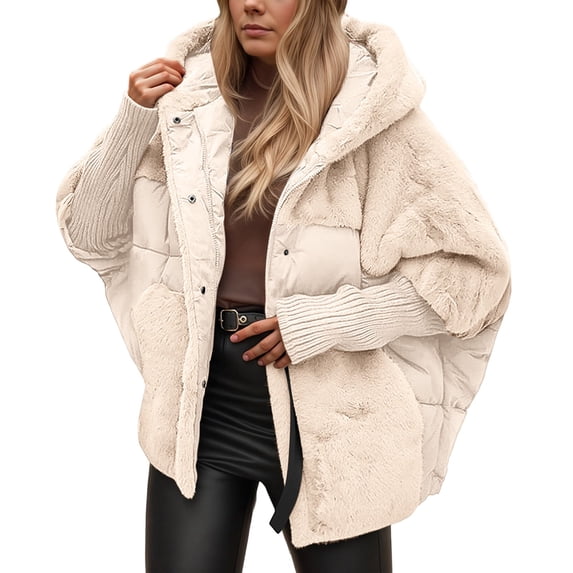 RUTAYY Women's Padded Hooded Jacket Warm Long Sleeve Solid Color Long Sleeve Button Outerwear Coat Leisure Versatile Tops