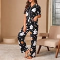 thumbnail image 1 of RUTAYY Women's Pajama Set Halloween Ghost Print Lapel Short Sleeve Button Down Top and Long Pants Loungewear Black, 1 of 3
