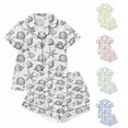 thumbnail image 1 of RUTAYY Women's Pajama Set Seashell Starfish Print Lapel Short Sleeve Open Front Top and Shorts 2 Piece Loungewear Black, 1 of 3