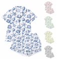 thumbnail image 1 of RUTAYY Women's Pajama Set Seashell Starfish Print Lapel Short Sleeve Open Front Top and Shorts 2 Piece Loungewear Blue, 1 of 3