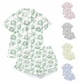 thumbnail image 1 of RUTAYY Women's Pajama Set Seashell Starfish Print Lapel Short Sleeve Open Front Top and Shorts 2 Piece Loungewear Green, 1 of 3