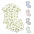 thumbnail image 1 of RUTAYY Women's Pajama Set Seashell Starfish Print Lapel Short Sleeve Open Front Top and Shorts 2 Piece Loungewear Yellow, 1 of 3