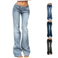 thumbnail image 1 of RUTAYY Women's Pants Bootcut Jeans Solid Color Low Waist Button Zipper Fly Classic Pocket Vintage Flared Denim Trousers Light Blue, 1 of 6