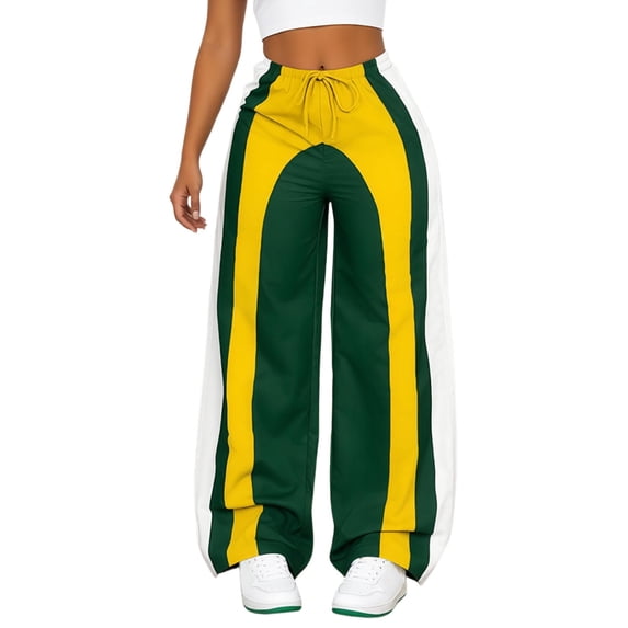 RUTAYY Women's Pants Casual Color Block Elastic Waistband Comfortable Loose Fit with Drawstring Daily Wear Chic Travel Trousers