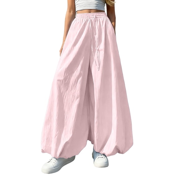 RUTAYY Women's Pants Casual Flowy Wide Leg Solid Color with Drawstring Ice Silk Summer Loose Fit Soft Comfortable Palazzo Bottoms Classic Stylish Trousers