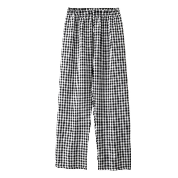 RUTAYY Women's Pants Casual Plaid Print Elastic High Waist Loose Fit Comfortable Breathable Chic Travel Trousers