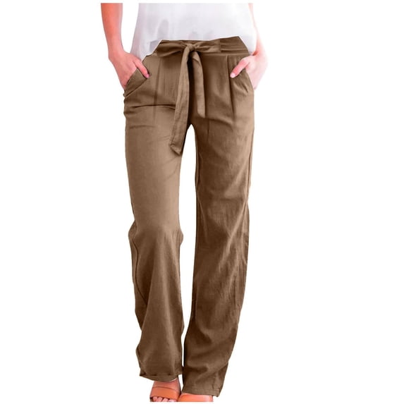 RUTAYY Women's Pants Casual Solid Color Elastic Waistband with Drawstring Side Pocket Comfortable Everyday Wear Elegant Chic Trousers